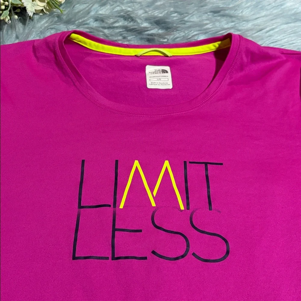 The North Face Magenta and Neon Yellow Limitless Short Sleeve Tee sz L